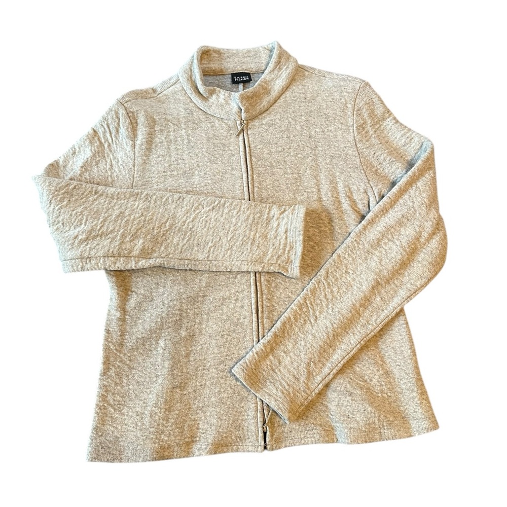 Eileen Fisher Boiled Wool Front Zip Sweater Coat M Beige Cottage Comfort